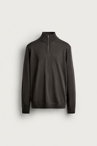 100% WOOL QUARTER-ZIP SWEATER — Green 1