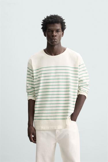 CAMISETA JACQUARD RAYAS - Blanco roto de Zara