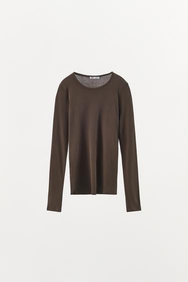 CAMISETA ALGODÓN - Marrón de Zara