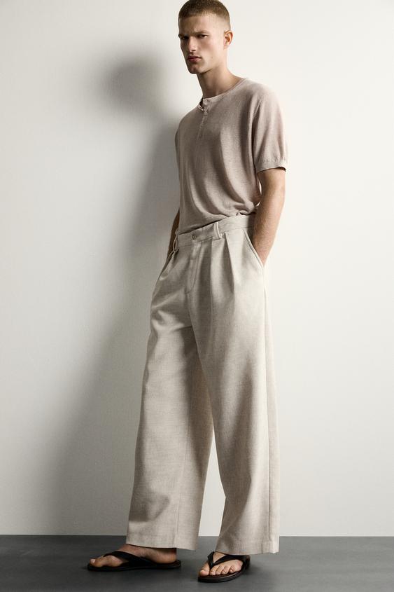 PANTALON DÉCONTRACTÉ STRUCTURE PLIS - Beige clair de Zara - Image 4