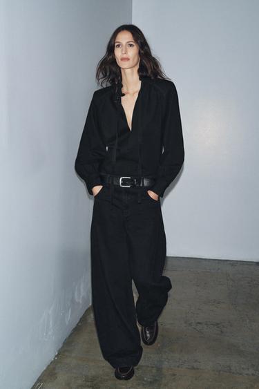 DENIM SHIRT WITH SHOULDER PADS ZW COLLECTION - Black by Zara - Image 3