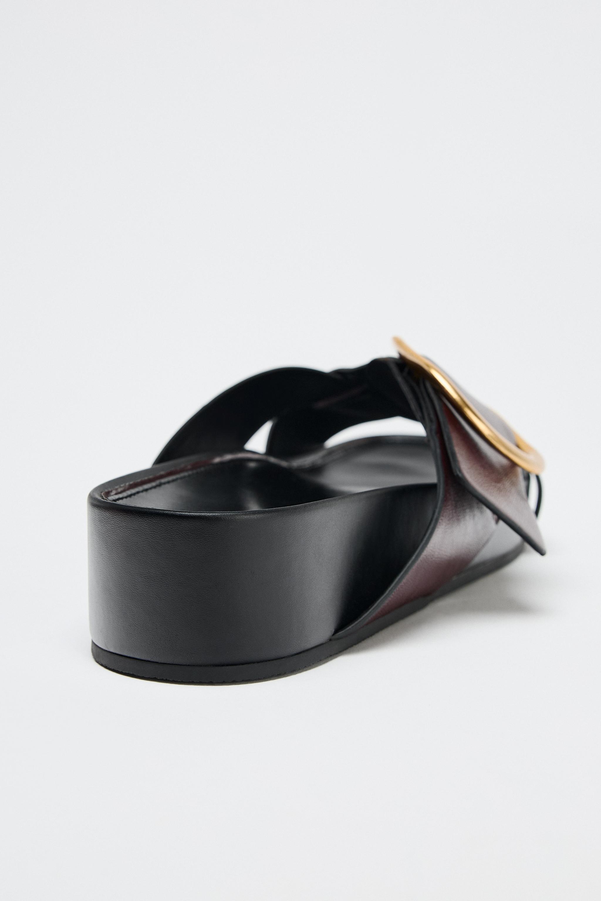 LEATHER BUCKLE SANDALS - Burgundy Red | ZARA United States