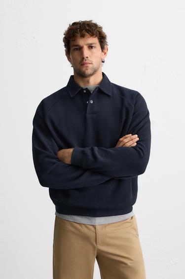 INTERLOCK TEXTURED POLO SHIRT - Navy blue by Zara