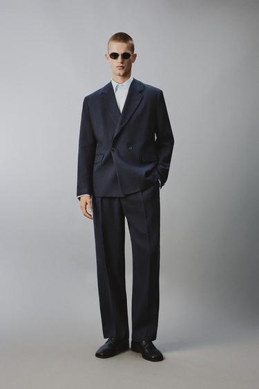 PANTALÓN PLIEGUES TRAJE LINO - ALGODÓN - Índigo de Zara