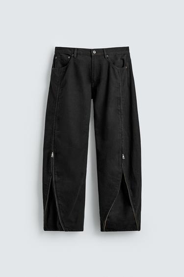 DŽÍNY BARREL FIT SE ZIPY - Černá od Zara