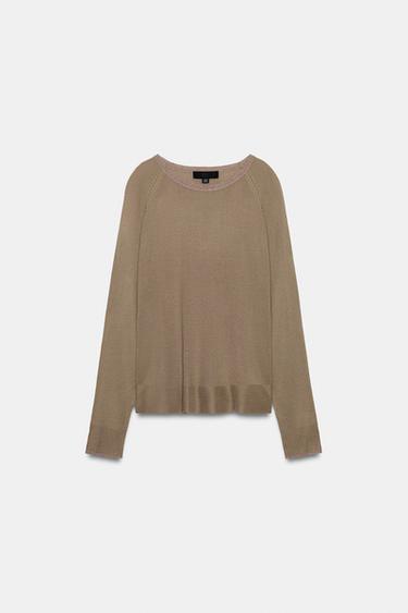 SUÉTER DE TRICÔ GOLA COM BRILHOS - Vison-médio da Zara - Imagem 0