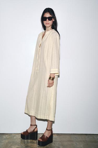 STRIPED LINEN BLEND TUNIC DRESS ZW COLLECTION - Stripes by Zara - Image 4