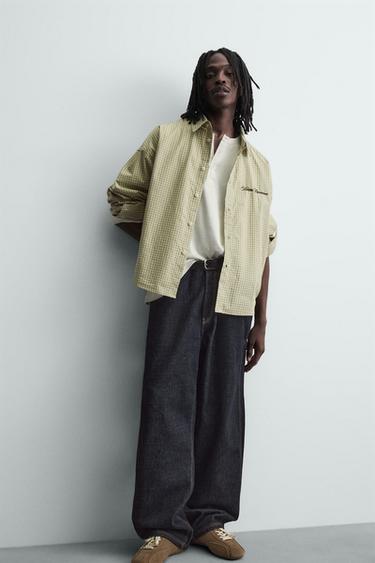 CHEMISE À CARREAUX BRODÉE - Vert clair de Zara - Image 5