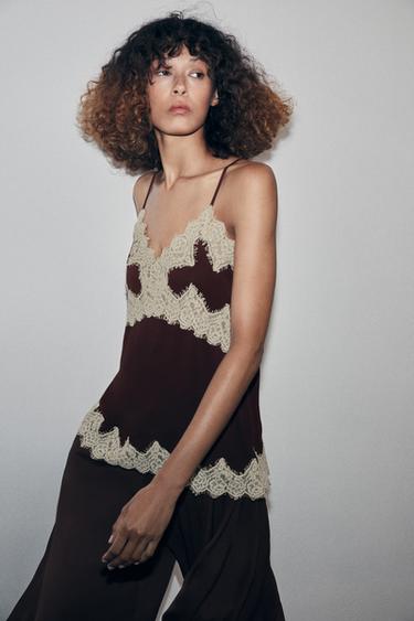 TOP ENCAJE ZW COLLECTION - Marrón de Zara