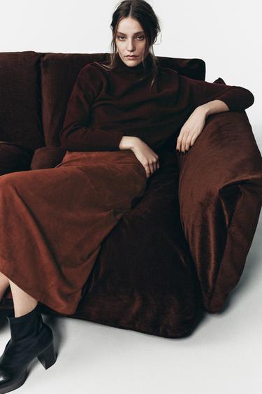 JUPE MI-LONGUE 100% CUIR DAIM ÉDITION LIMITÉE - brique foncée de Zara - Image 3