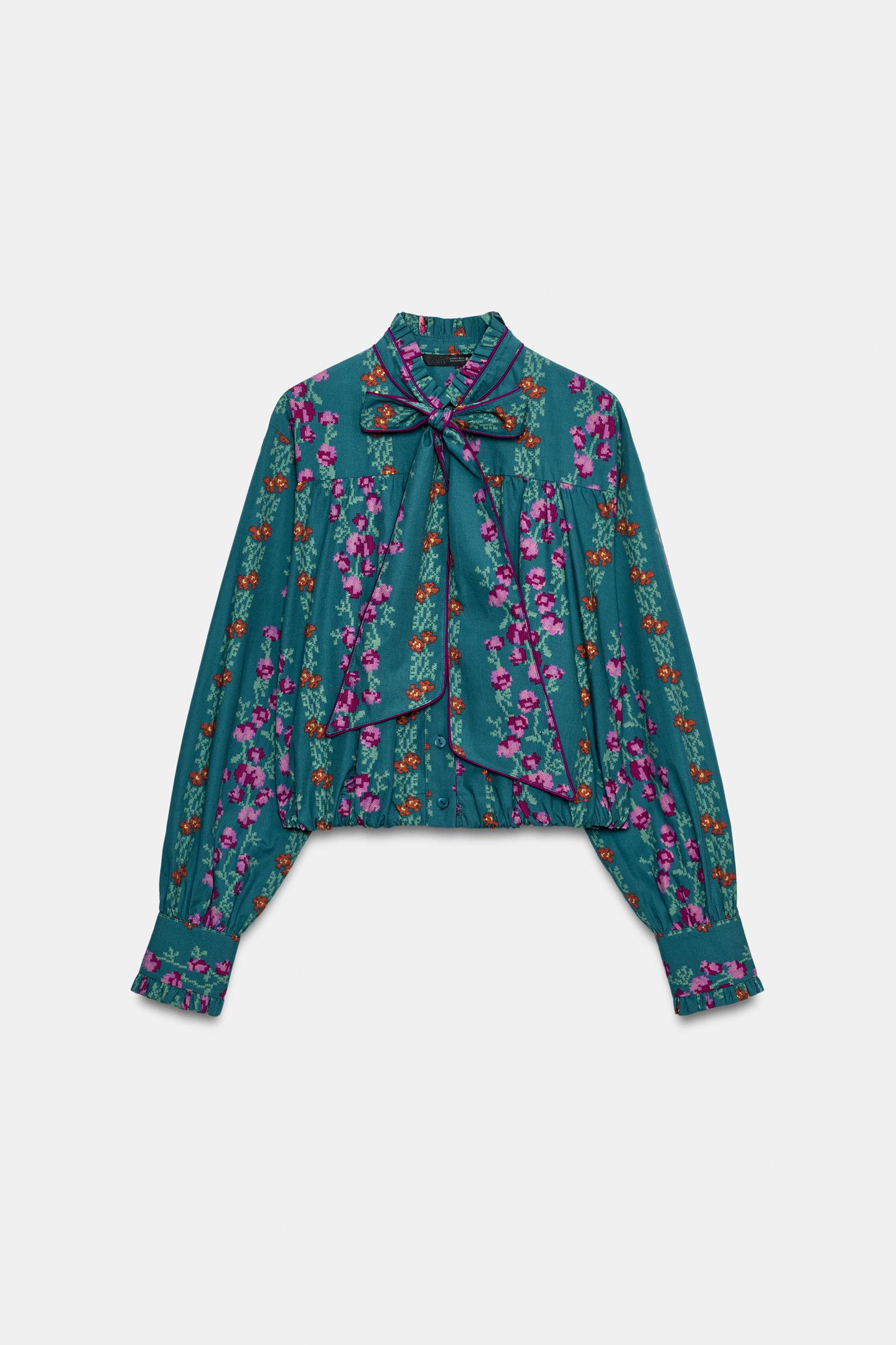 Женская рубашка Zara Floral Print Balloon, цвет: Разноцветный — фото 6