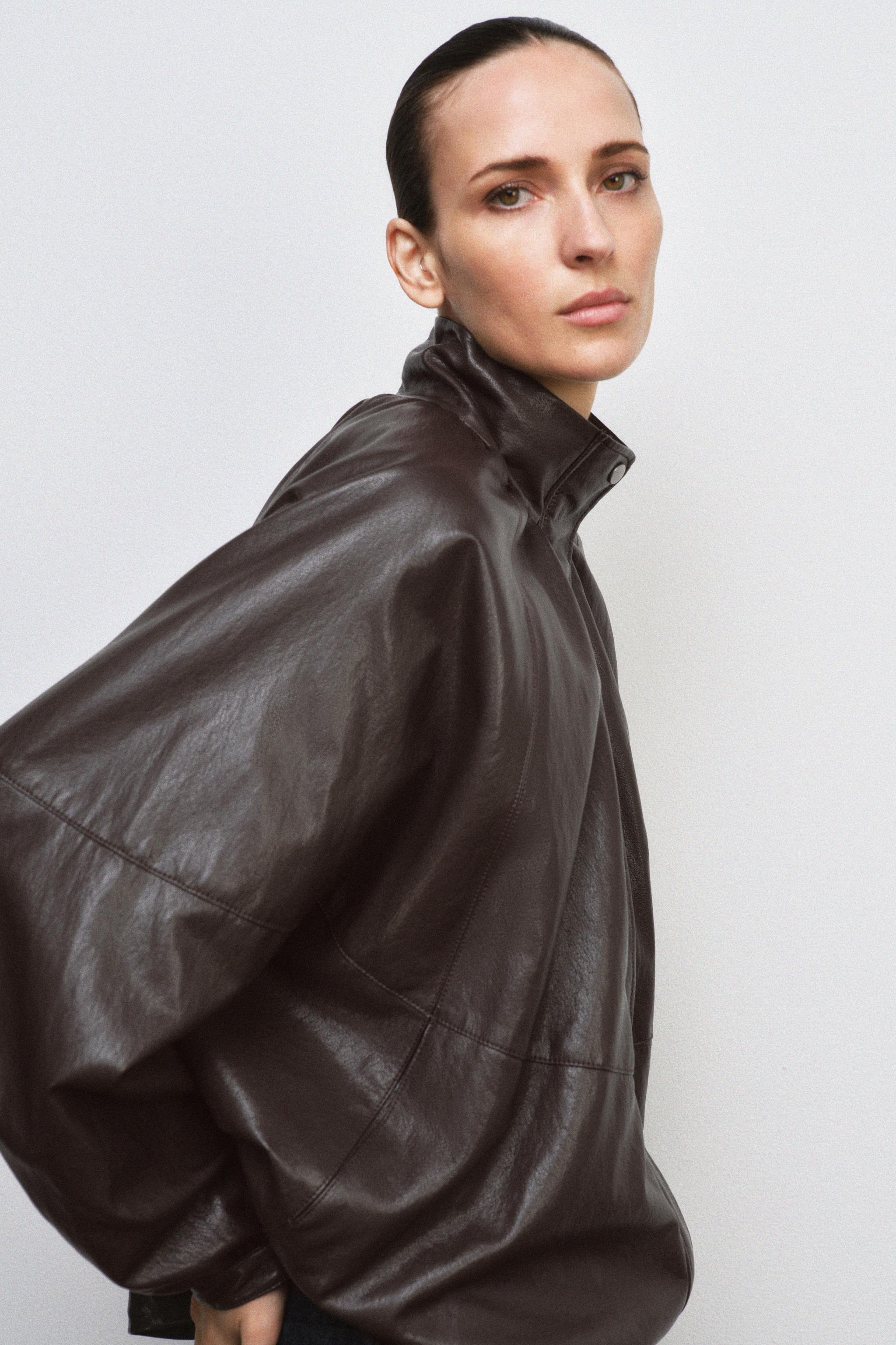 ZW COLLECTION FAUX LEATHER BOMBER JACKET - Black | ZARA India