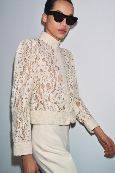 ČIPKAST SUKNJIČ ZW KOLEKCIJA - Ekru barva od Zare