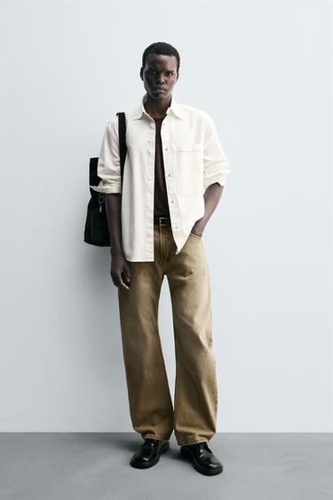 قميص قطن - كتان مطرز - خَام الخاص بـ Zara