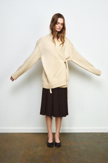 WRAP KNIT KIMONO CARDIGAN - Ecru by Zara