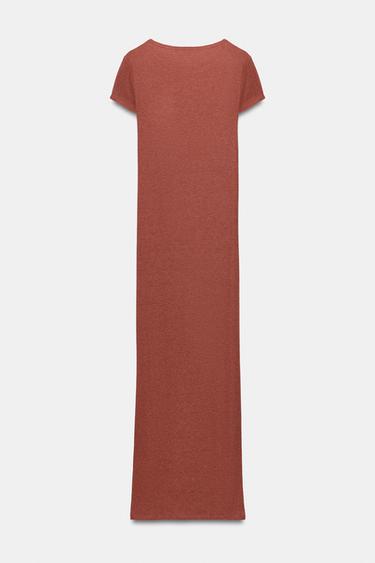 ROBE LONGUE À MANCHES COURTES - Orange de Zara - Image 7
