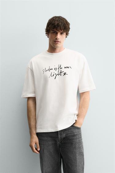 CAMISETA COM MENSAGEM ESTAMPADA - Branco da Zara