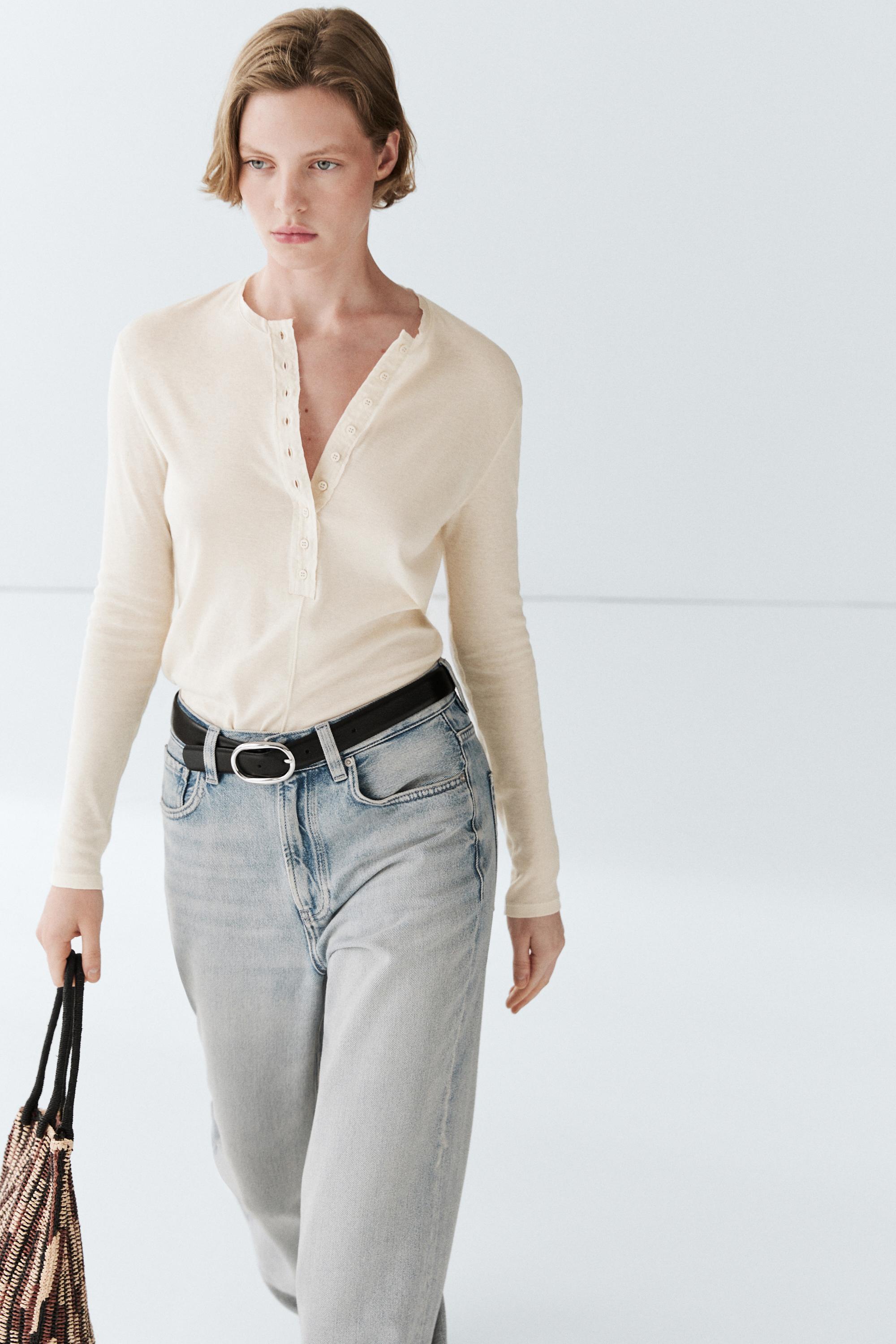 Button-up cotton T-shirt
