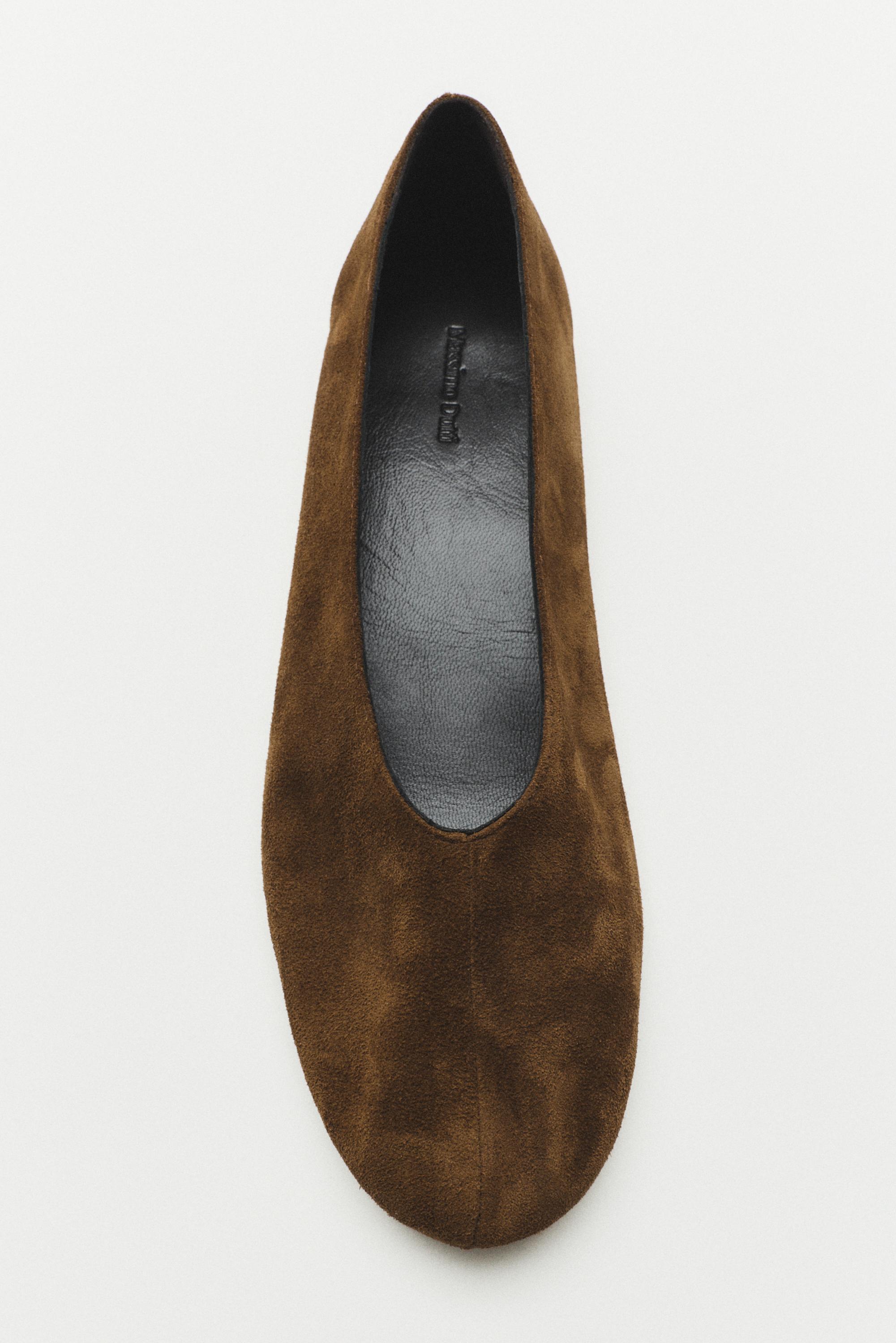 Split suede ballet flat — taupe brown
