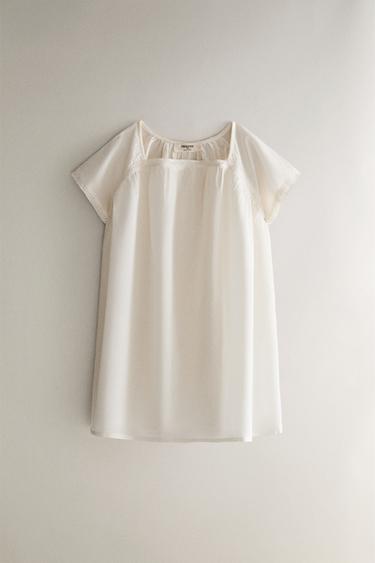 KIDS' LACE-TRIMMED DRESS - Crema de Zara - Imagen 0