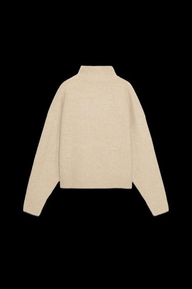 Zara SOFT HIGH NECK KNIT JUMPER - Beige