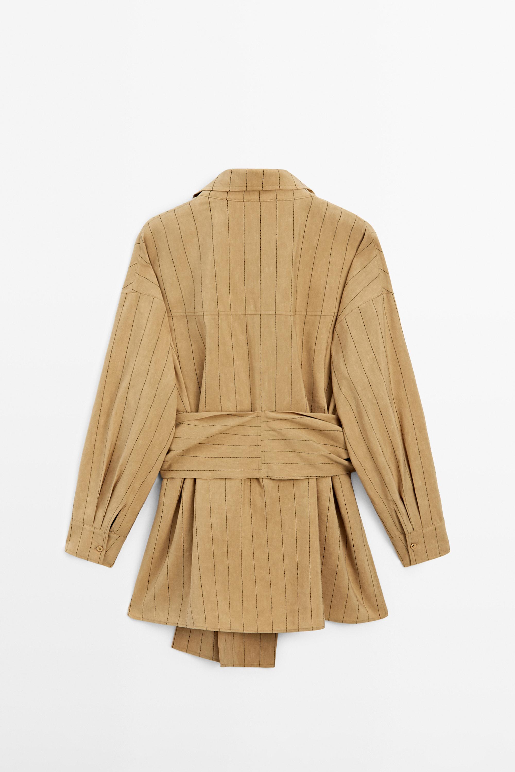 Striped flowing shirt with corset belt detail