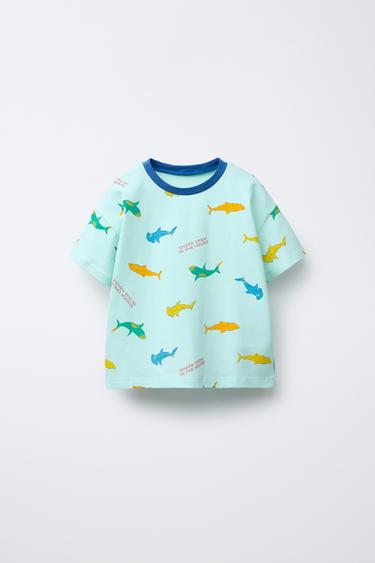 2-6 YEARS/ SHARK PRINT T-SHIRT AND BERMUDA PYJAMAS - Light blue by Zara - Image 1