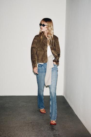 BLOUSON COURT EFFET DAIM - Kaki de Zara