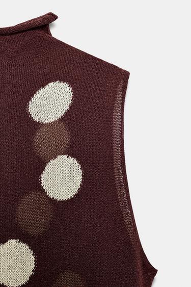 ROBE LONGUE EN MAILLE À POIS - Marron / Écru de Zara - Image 8