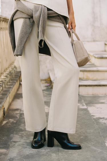 INTERLOCK STRAIGHT-LEG TROUSERS - Ecru by Zara - Image 1