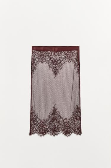 LACE MIDI SKIRT - Brown by Zara - Image 1