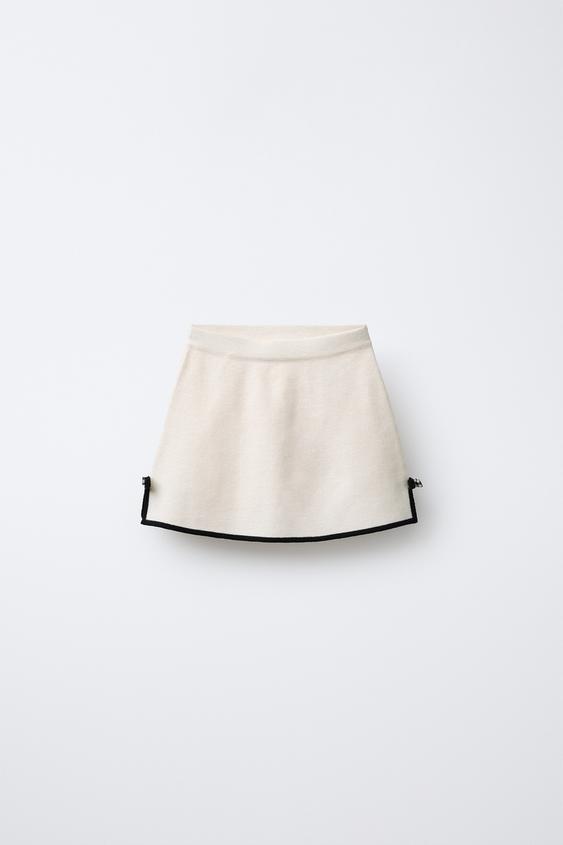 KNIT SKIRT WITH CONTRAST BOWS - Ecru by Zara - Image 0