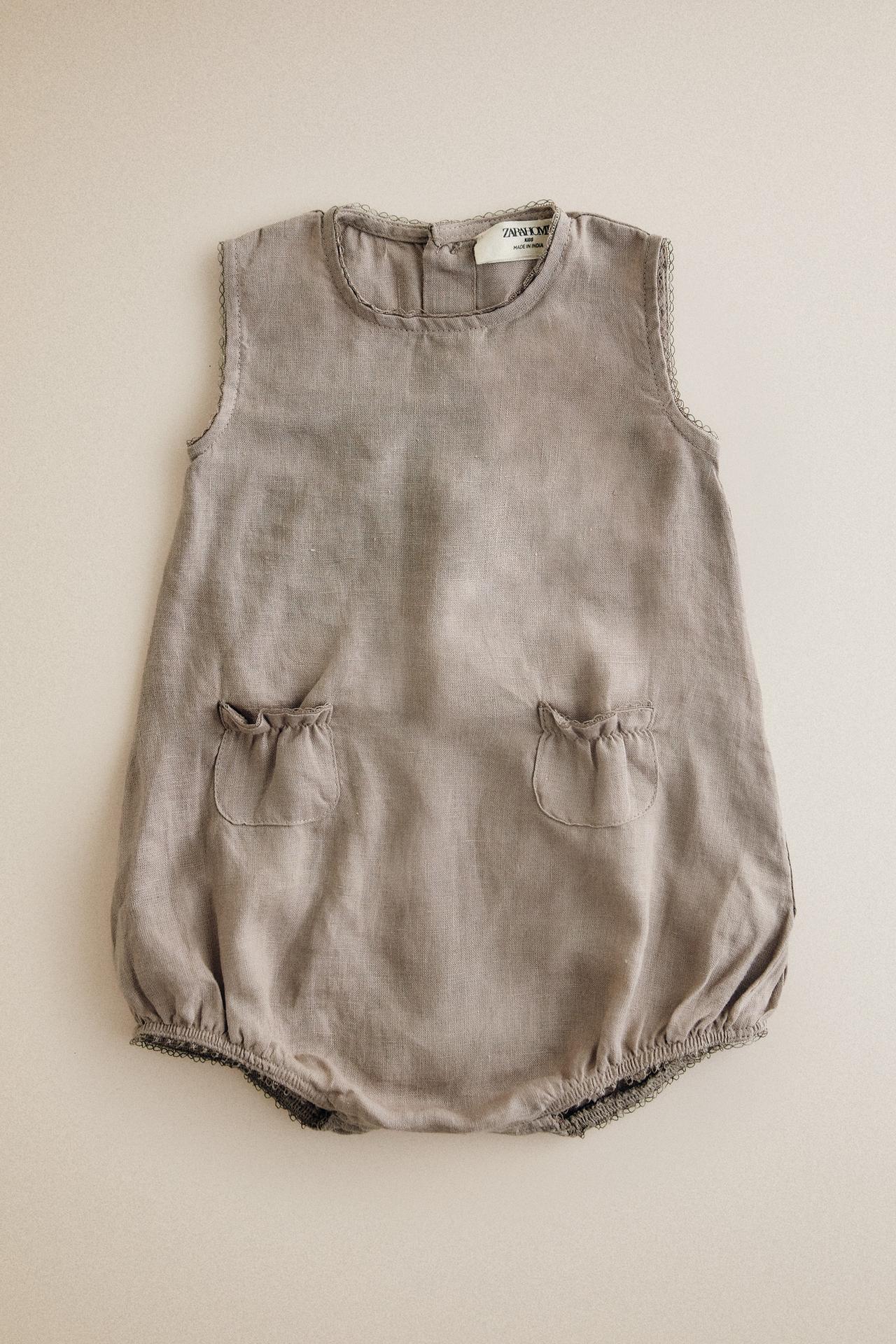 LINEN BABY BODYSUIT — Gray