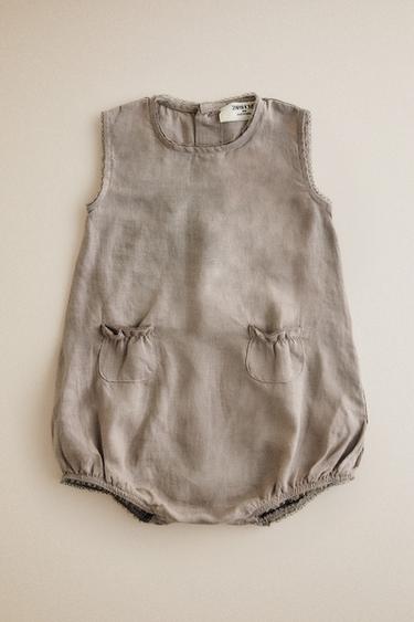 LINEN BABY BODYSUIT — Gray 1