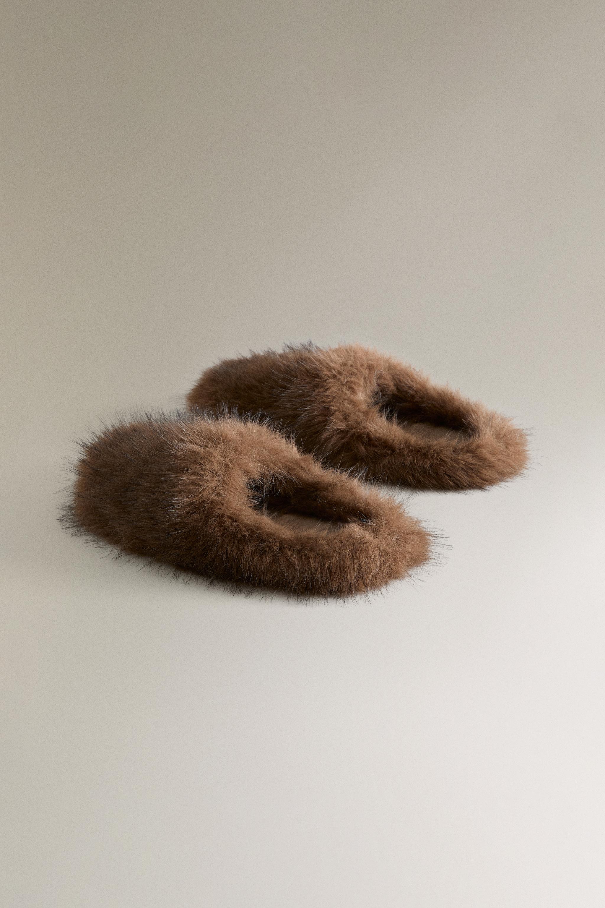 FAUX FUR MULE SLIPPERS - Brown | ZARA United States