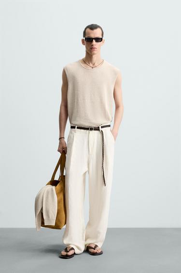 LINEN KNIT T-SHIRT - Light beige by Zara - Image 0