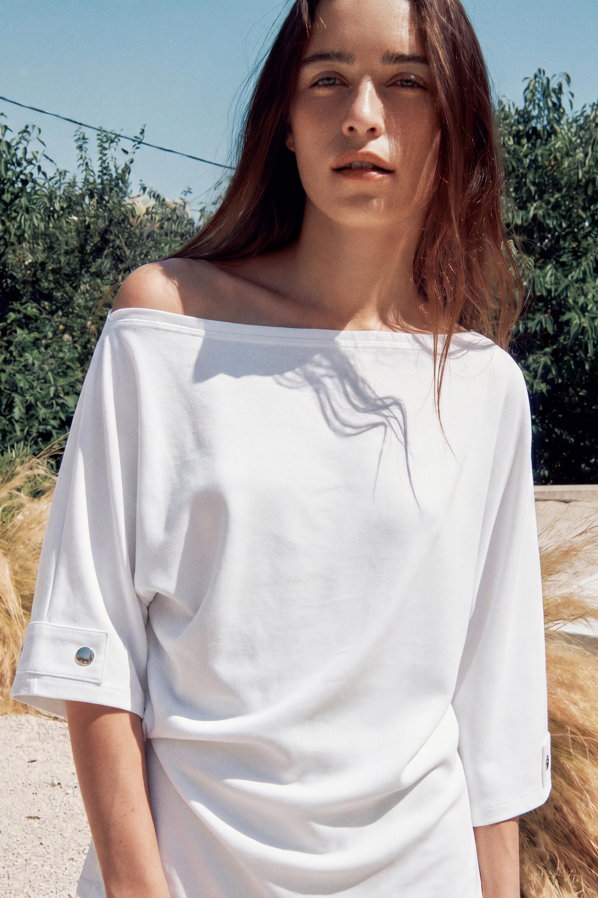 Женские футболки Zara ASYMMETRIC BUTTON T-SHIRT