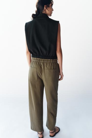 PANTALON TAPERED À TAILLE ÉLASTIQUE - Kaki de Zara - Image 4