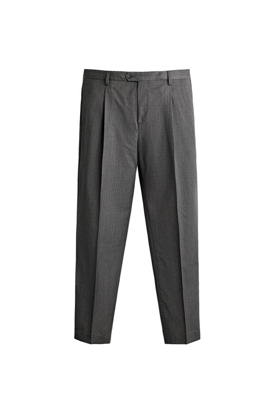 PANTALON DE COSTUME RAYURES 100% LAINE - Gris / Bleu de Zara