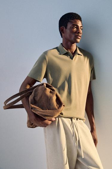 Zara 100% cotton V-neck knit polo - Mint Green