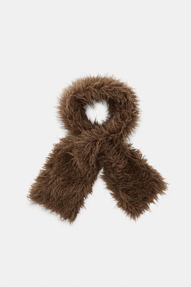 PLAIN SHEEPSKIN SCARF - Brown / Taupe by Zara