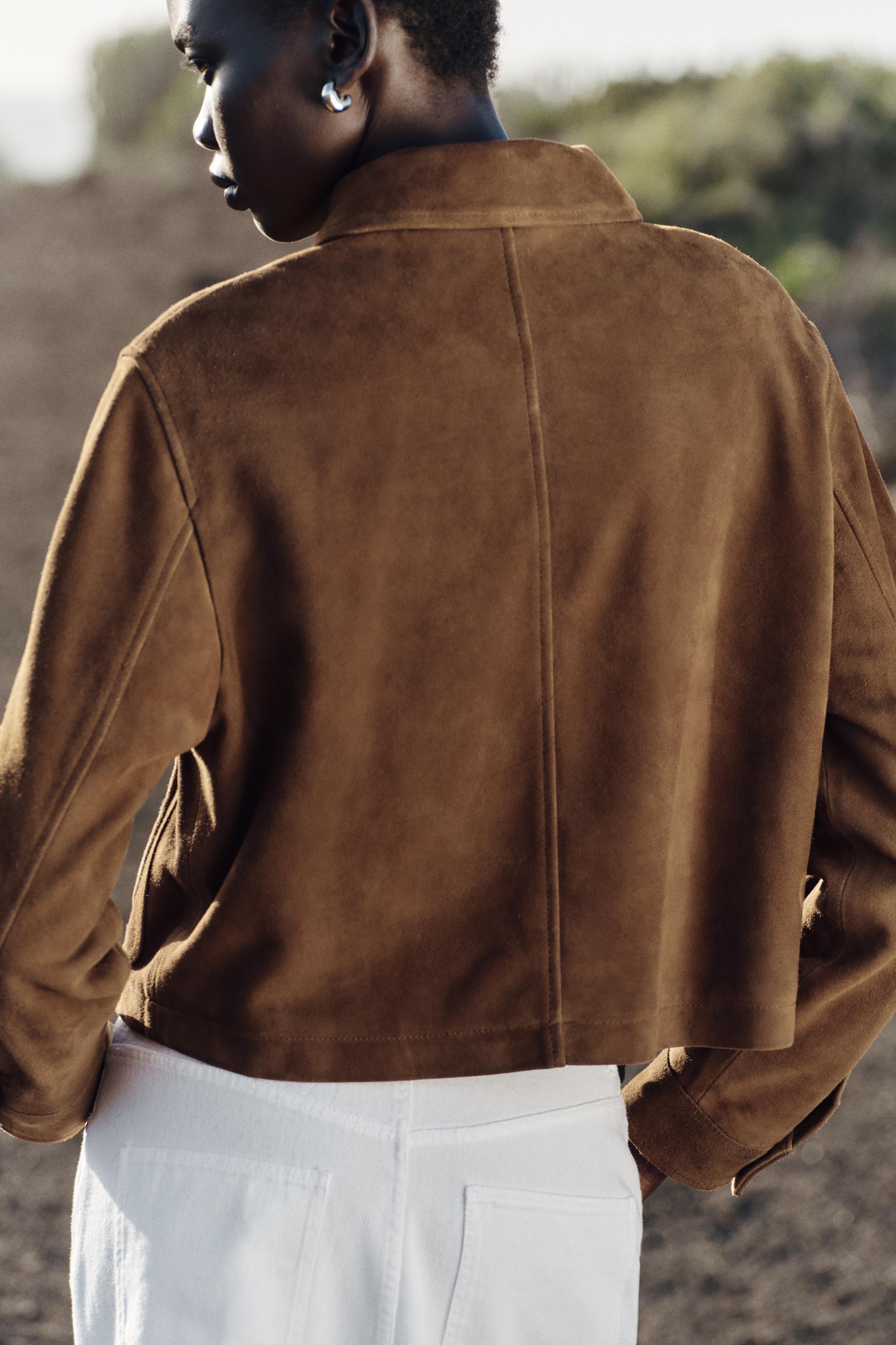 100% レザー スエード ジャケット - ダークオリーブ | ZARA