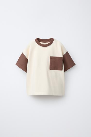 COLOUR BLOCK T-SHIRT - Light brown by Zara