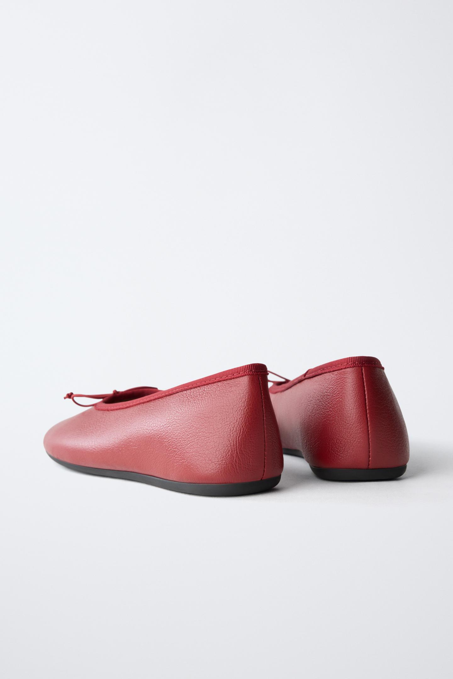 Детские балетки Zara Leather Bow Ballet Flats, цвет: Красный — фото 5