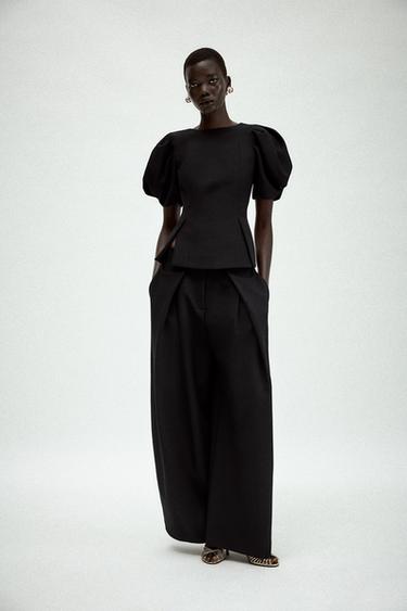 Zara HIGH-WAISTED PLEATED PANTS - Black