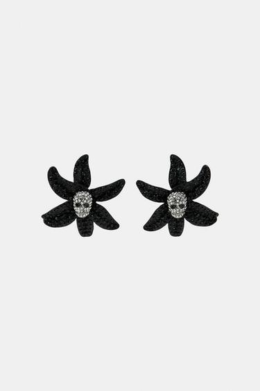 СЕРЬГИ «ЦВЕТОК-ЧЕРЕП» — ЧЕРНЫЙ от Zara