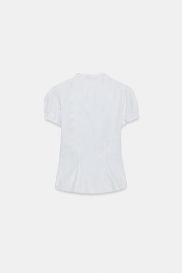 CHEMISE EN POPELINE À VOLANTS - Sable / Bleu de Zara - Image 4