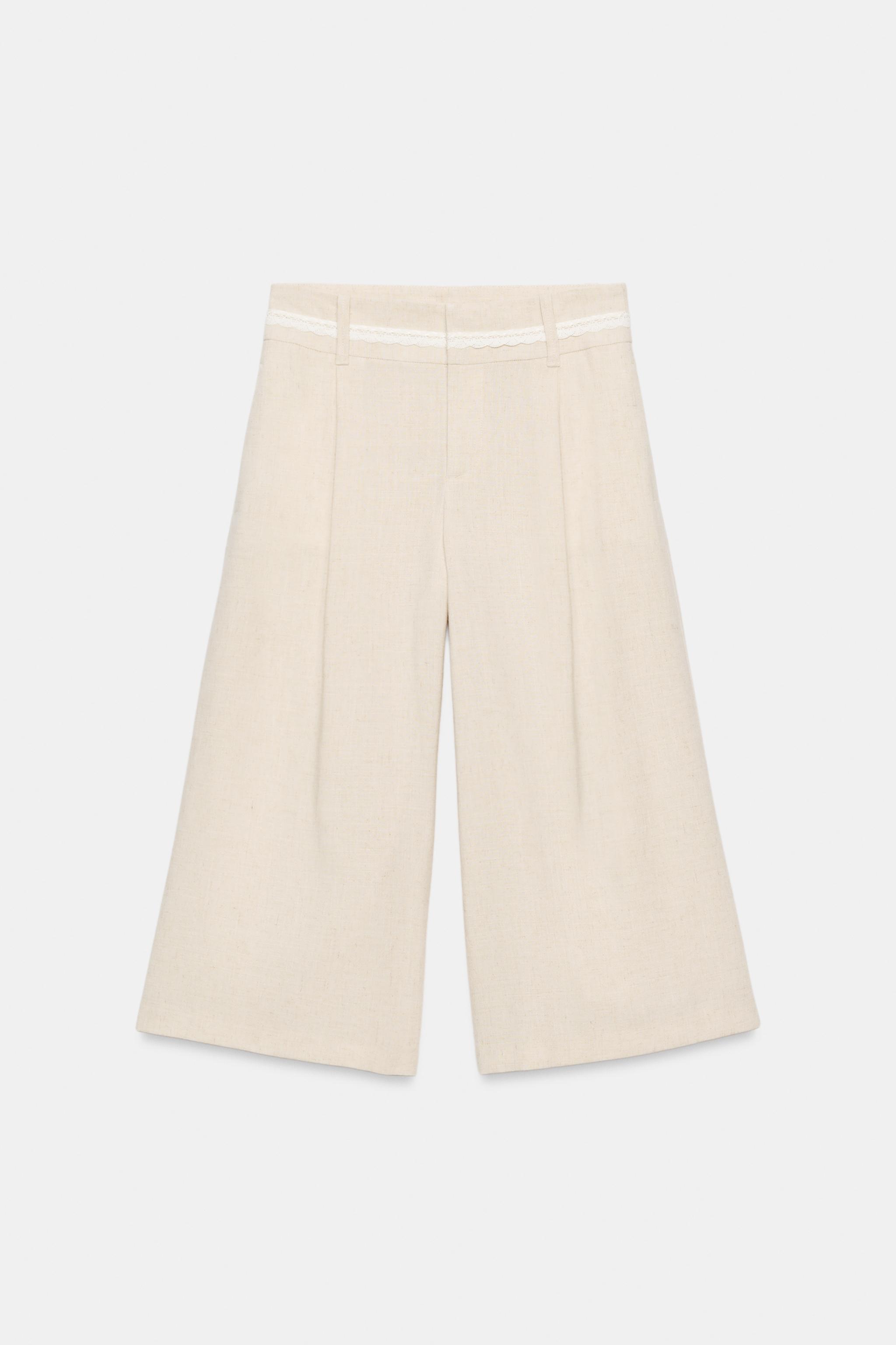 Женские шорты Zara LONG LINEN LACE TRIM SHORTS — фото 4