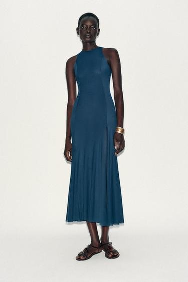 ROBE LONGUE EN TULLE À GODETS - Bleu nuit de Zara