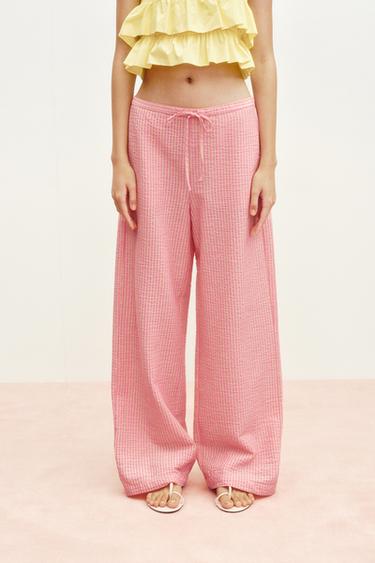STRIPED WIDE-LEG TROUSERS - Pink by Zara